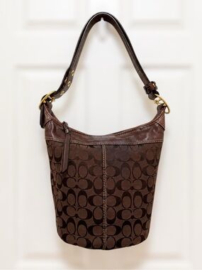 Coach Bleecker Signature Duffle Bucket Bag Brown Jacquard 11437